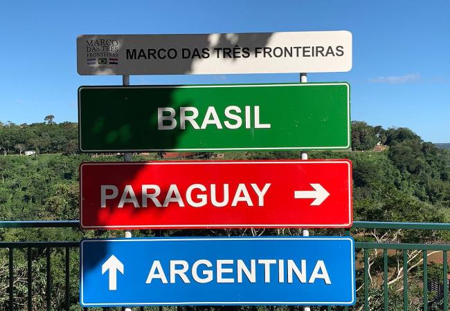 Signpost of Triple Frontier Argentina Brazil Paraguay