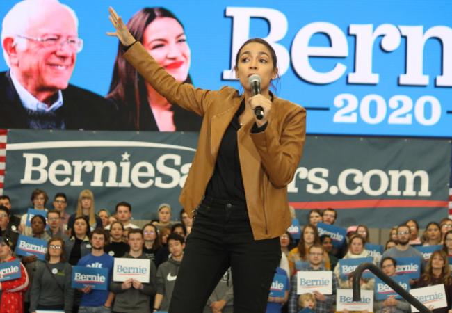 Alexandria Ocasio Cortez campaigning for Bernie Sanders