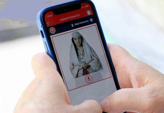 Cellphone held by someone using Albiania's AI minister portal