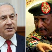 Abdel Fattah al-Burhan, chairman of the Sovereignty Council of Sudan ( R) and Israeli Prime Minister Benjamin Netanyahu