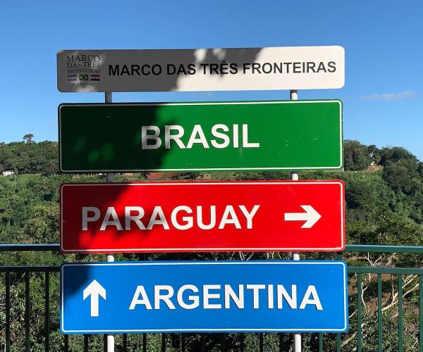 Signpost of Triple Frontier Argentina Brazil Paraguay
