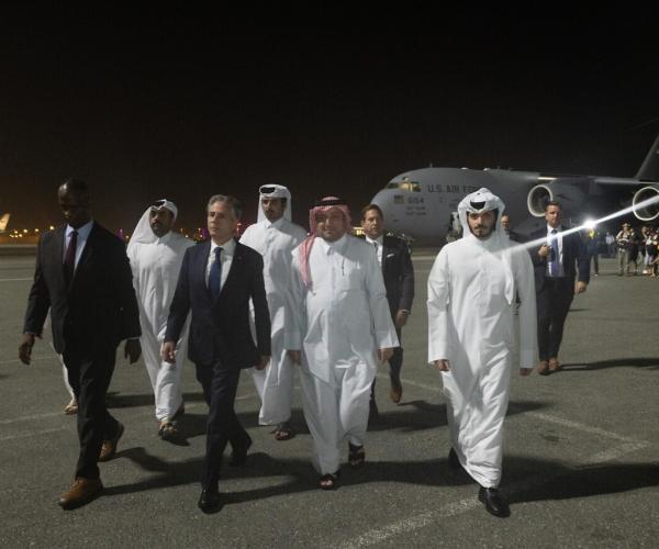 Anthony Blinken arrives at Qatar US State Department photo