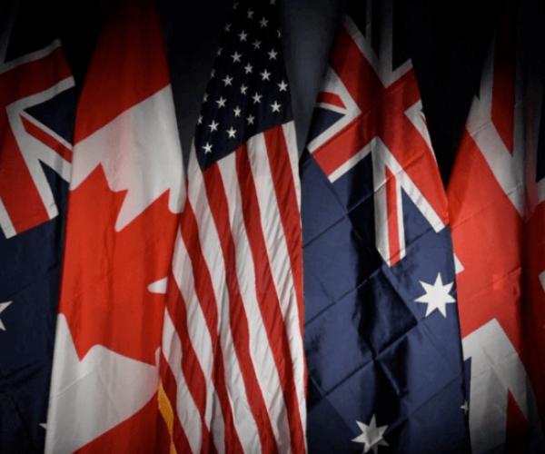 Flags of the Five Eyes countries 