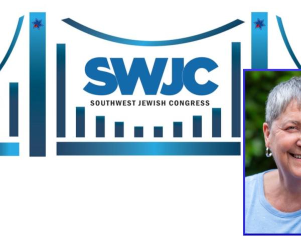 SWJC bridge logo and Susan Myers, smiling