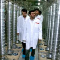 President Ahmadinejad tours centrifuges at Natanz in 2008. 